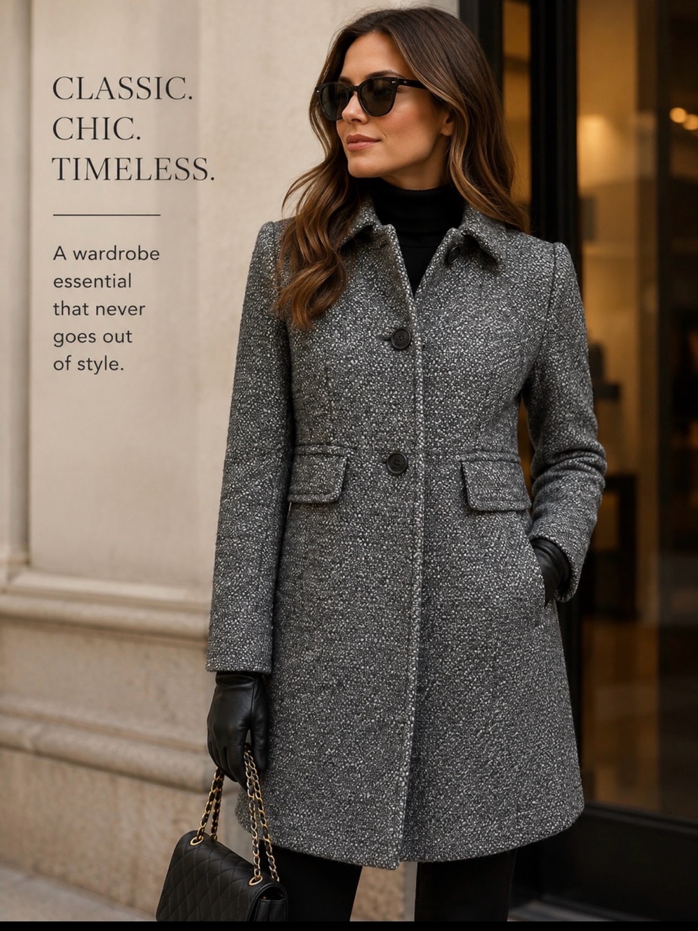 6P jacket Vintage Ann Taylor Loft Grey Tweed Wool Blend Car coat overcoat winter